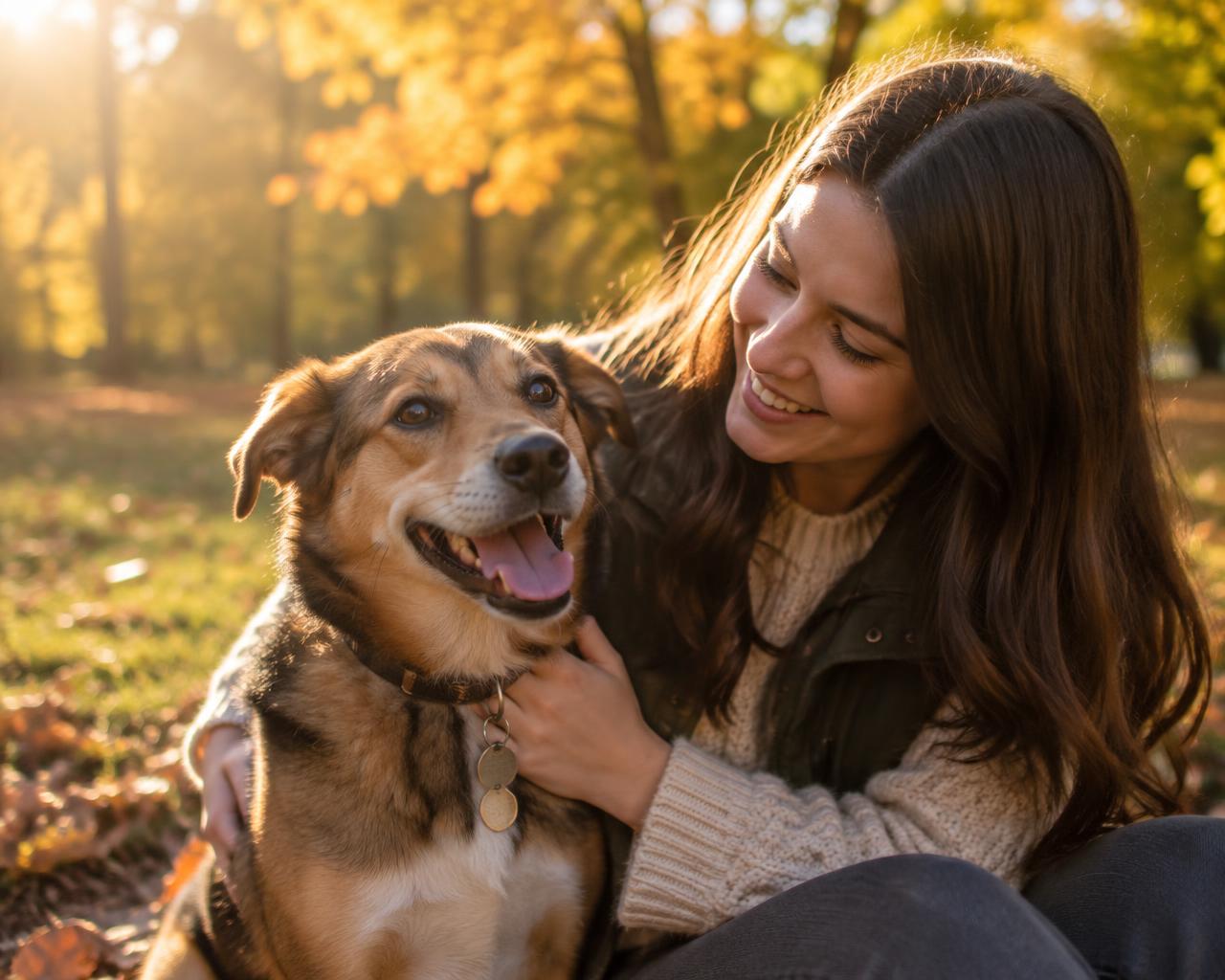 Glücklicher Hund mit seiner Halterin